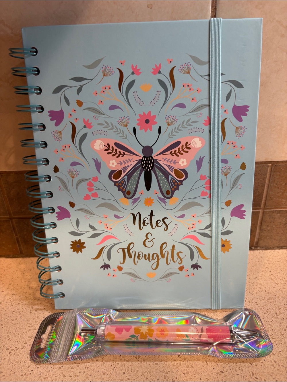 Floral Butterfly Spiral Journal Notes & Thoughts with Floral Pen